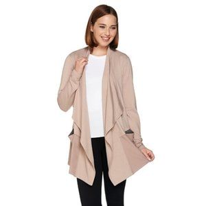 LOGO Lounge Lori Goldstein Blush Pink Open Front Waterfall Cardigan Size…